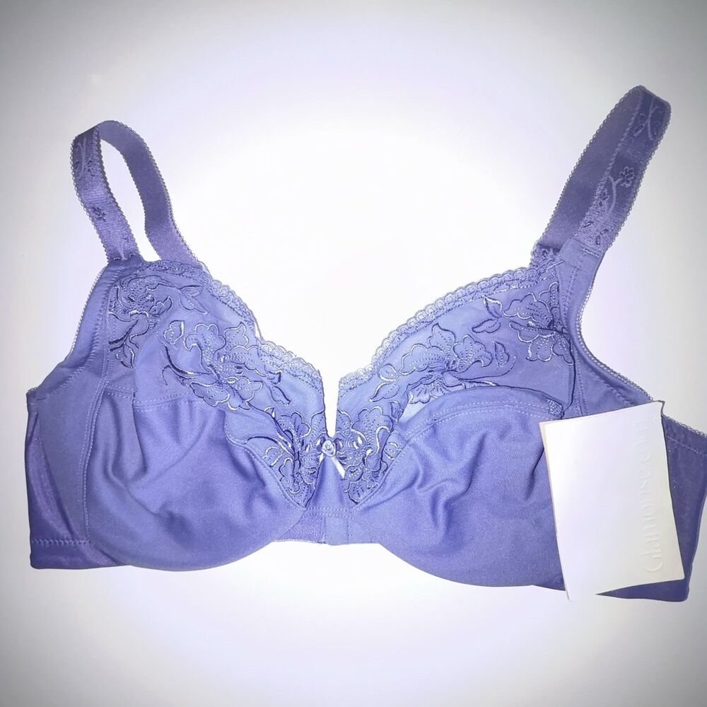 Glamorise Purple Elegance Embroidered WonderWire Full Coverage Underwire Bra 42C